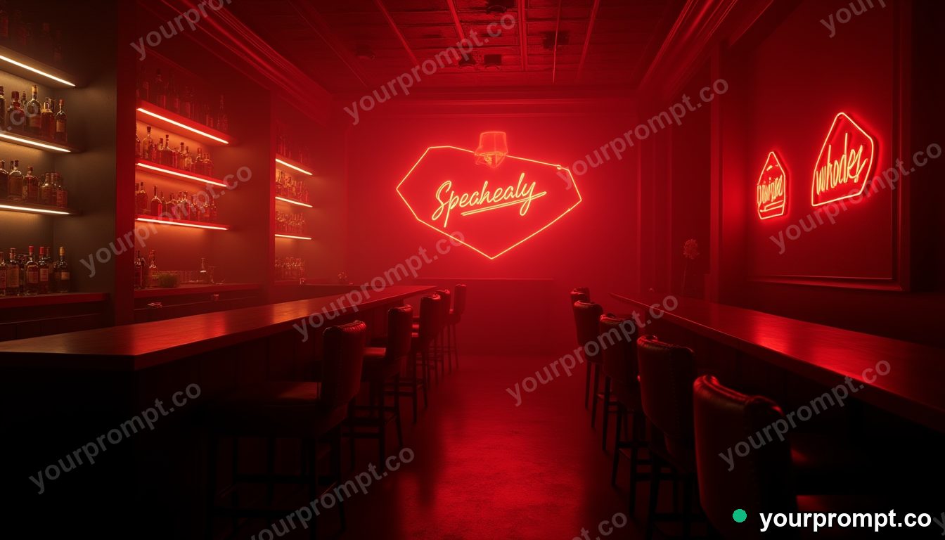 A moody speakeasy bar with amber lighting in neon cyberpunk style — AI-generated image from a text prompt