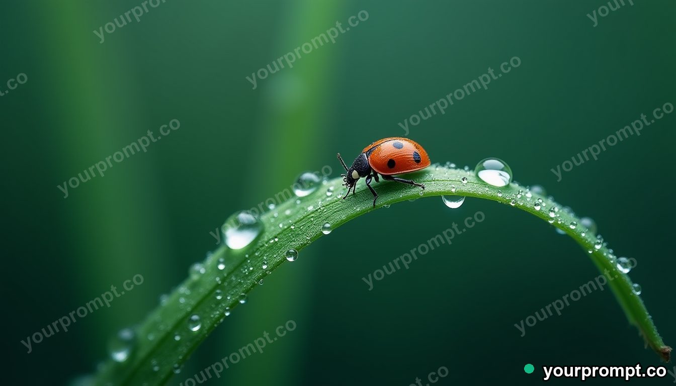 A ladybug on a raindrop-covered blade of grass in double-exposure style — AI-generated image from a text prompt