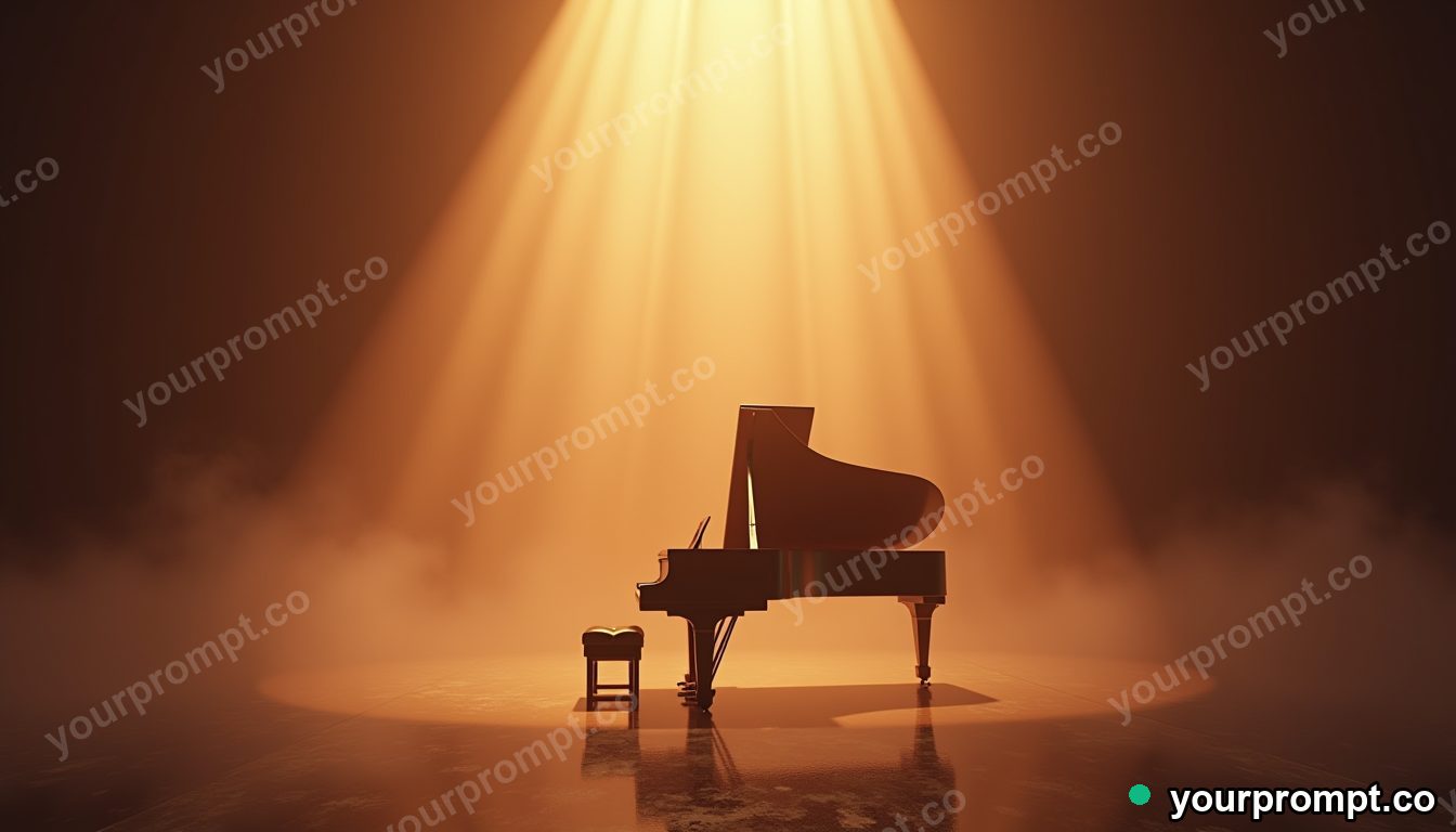A grand piano on a foggy stage under a single spotlight in low-poly 3D style — AI-generated image from a text prompt