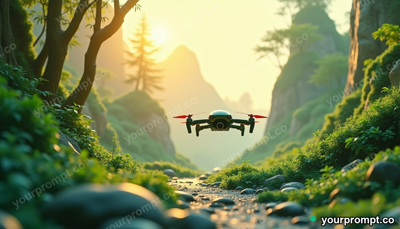 A tiny rolling drone exploring an alien jungle in layered papercut art style — AI-generated image from a text prompt