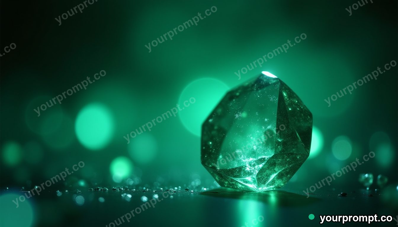 A faceted emerald catching light, macro in vaporwave synthwave style — AI-generated image from a text prompt