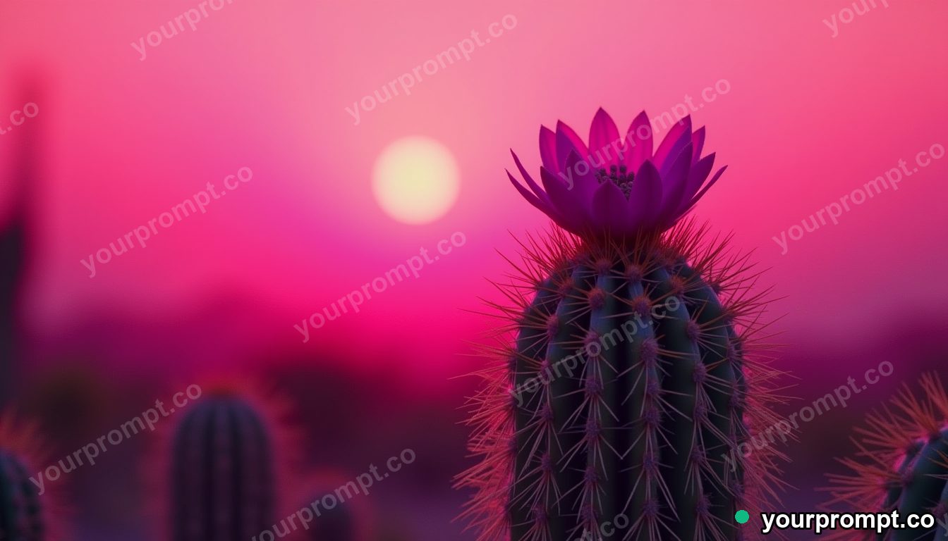 A cactus flowering bright pink in the desert in clean minimalist style — AI-generated image from a text prompt