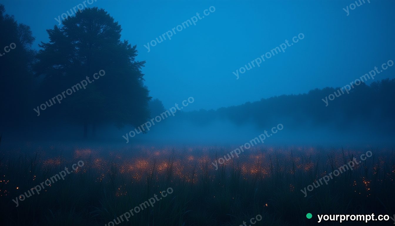 A firefly-lit meadow under a deep blue dusk in bold pop-art style — AI-generated image from a text prompt