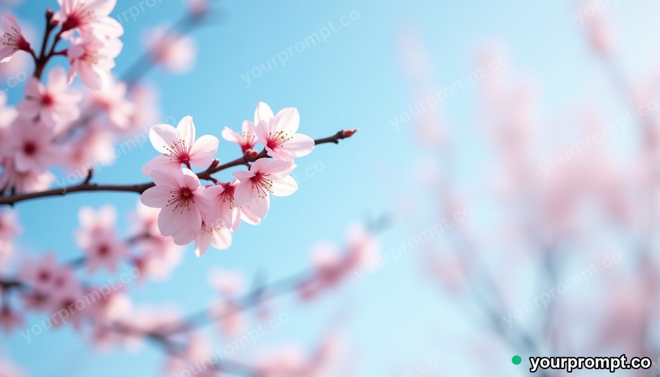 Cherry blossom branches in full bloom against blue sky in ethereal long-exposure style — AI-generated image from a text prompt