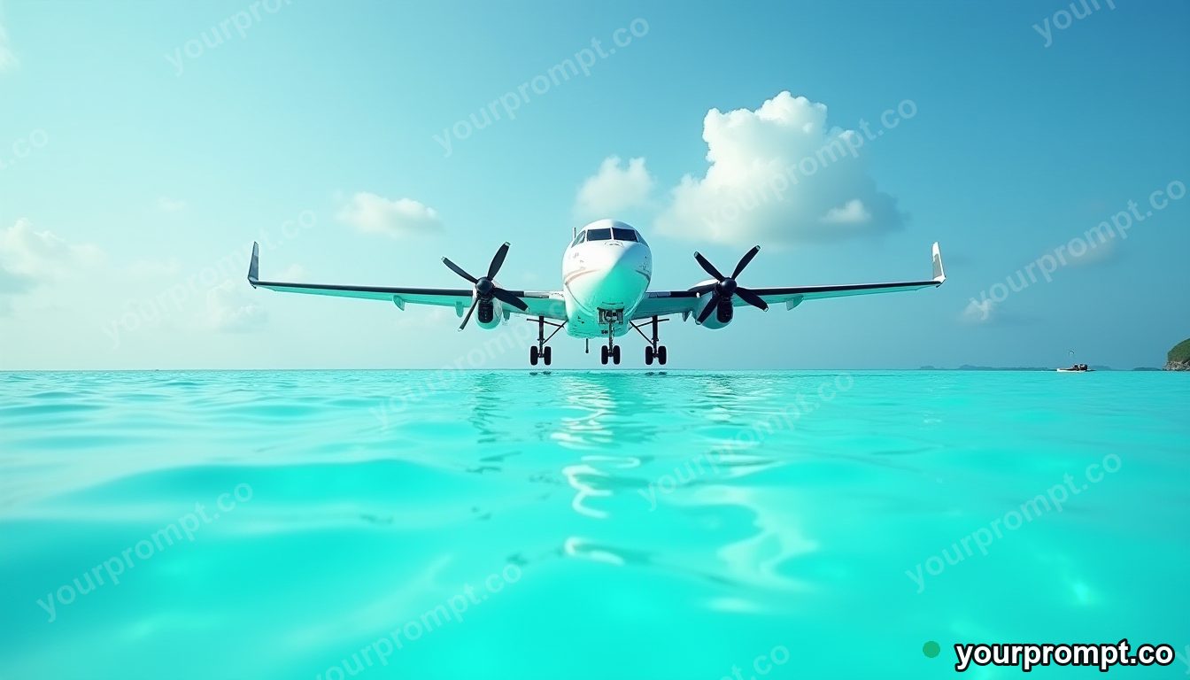 A seaplane landing on a turquoise lagoon in extreme macro photography style — AI-generated image from a text prompt
