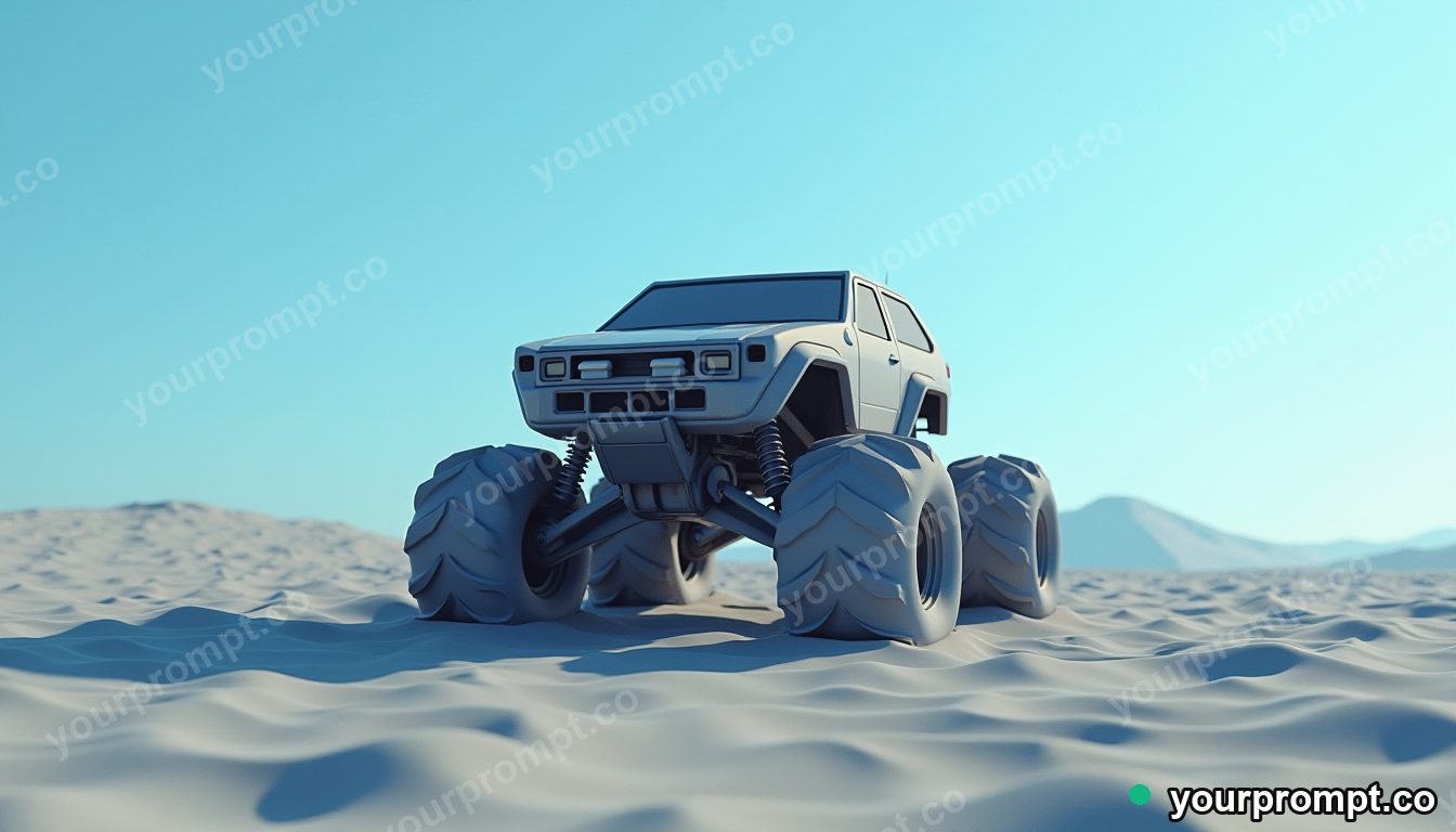 A sand crawler crossing a vast dune sea in low-poly 3D style — AI-generated image from a text prompt