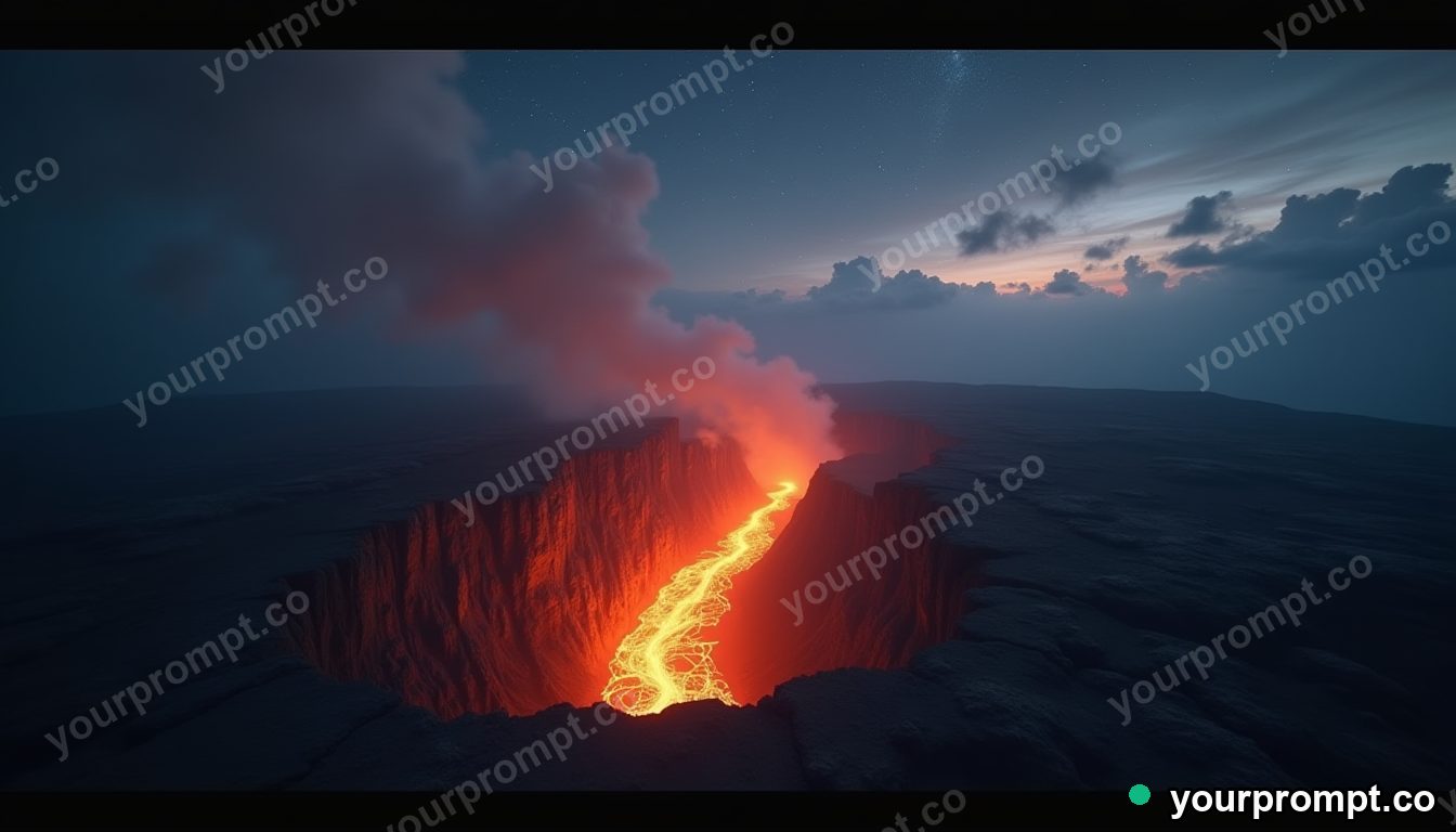 A volcanic fissure glowing beneath a starlit sky