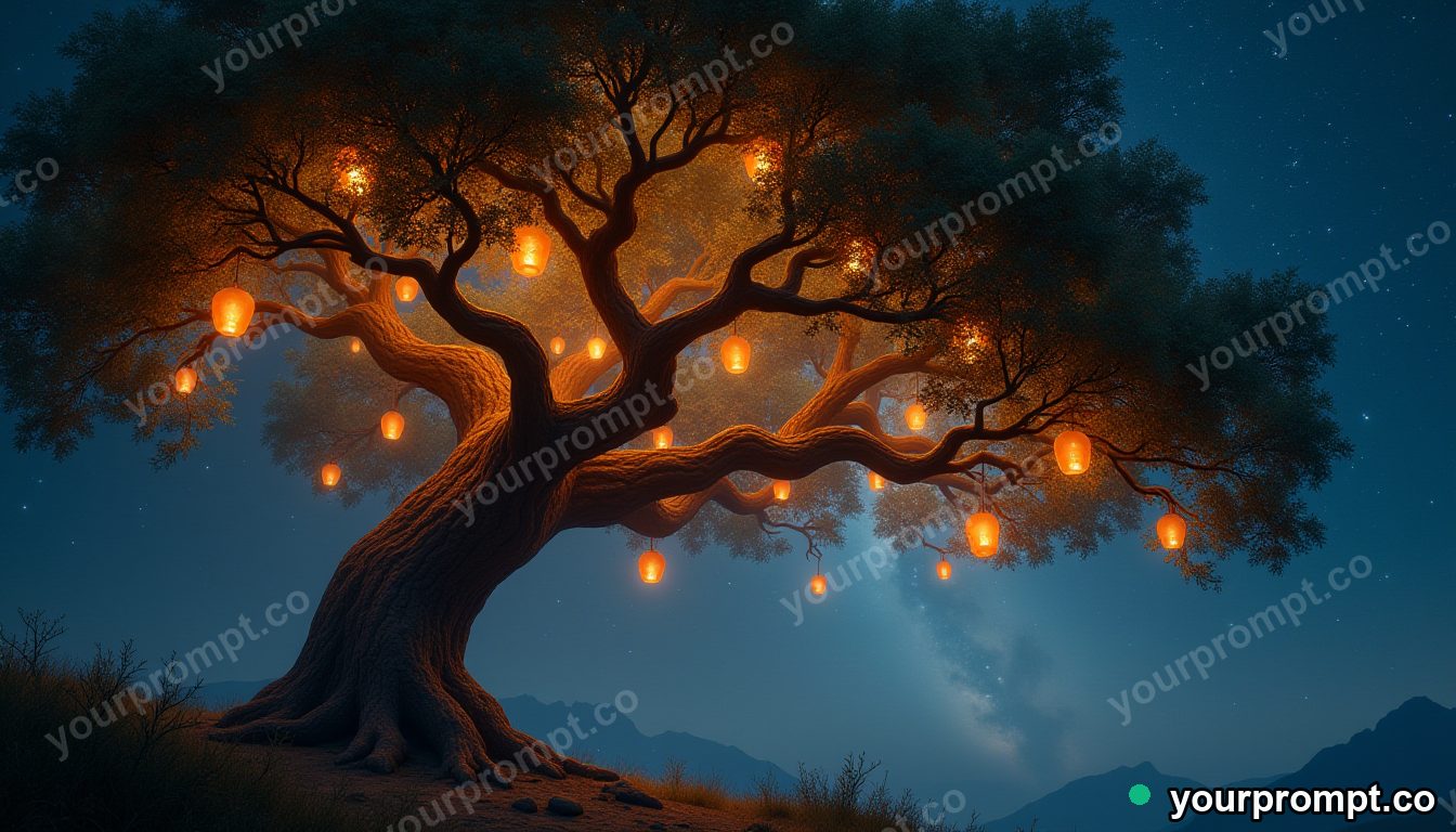 A tree with leaves of soft glowing lanterns