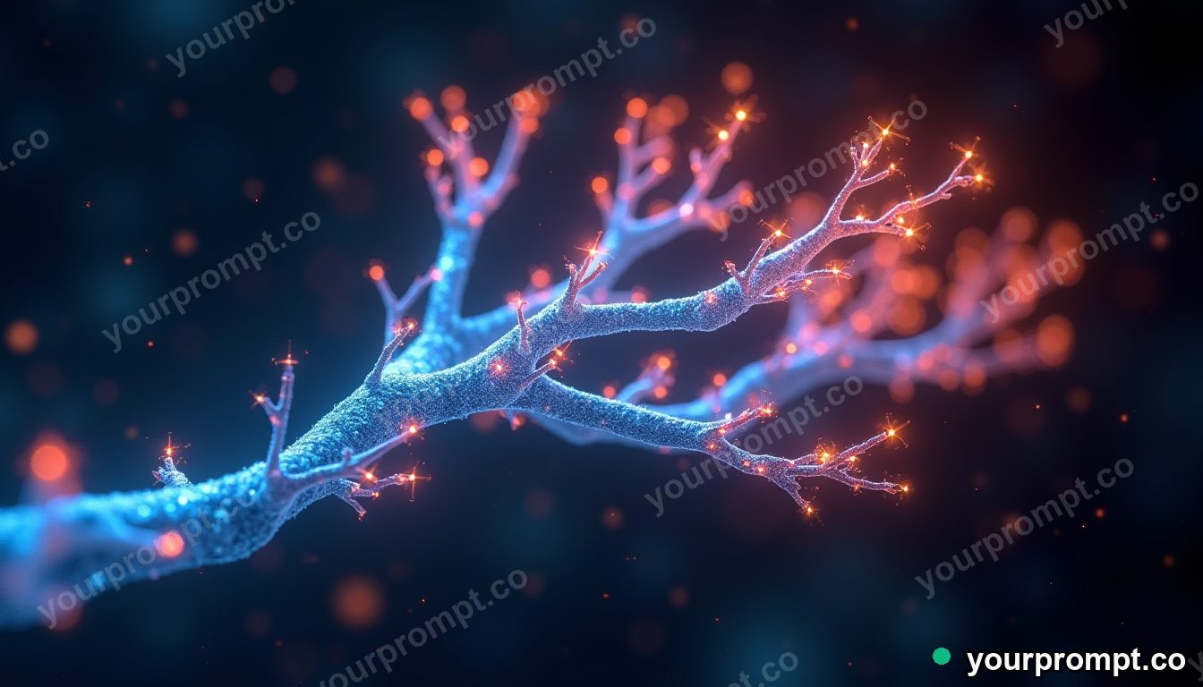 Glowing fiber-optic strands branching like a luminous tree
