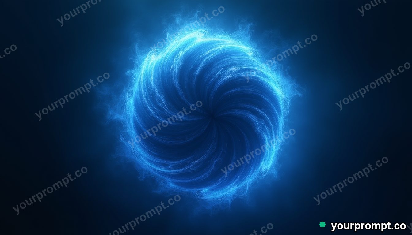An abstract sphere of swirling blue energy in dark space