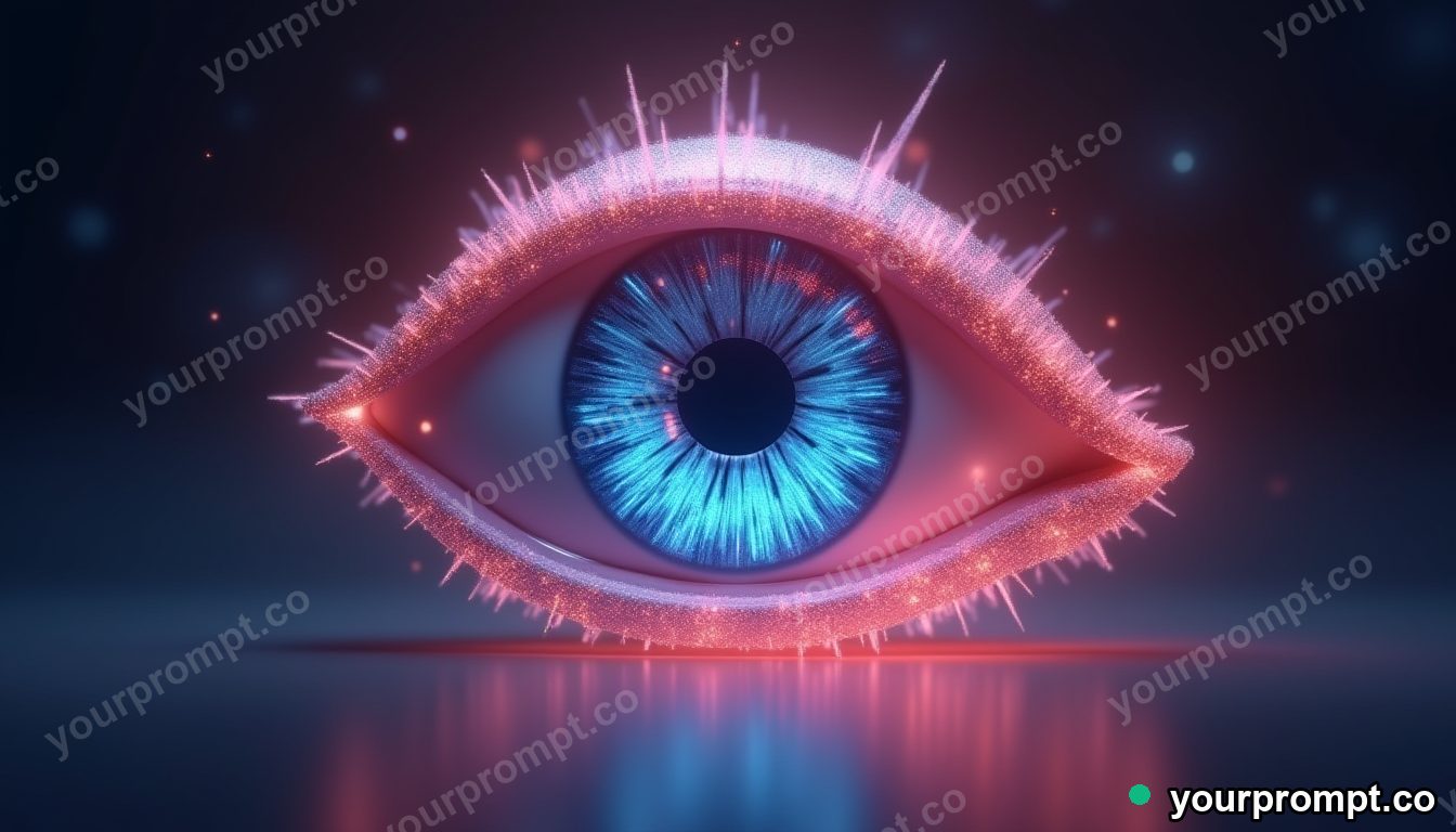 An abstract glowing eye formed from streams of light