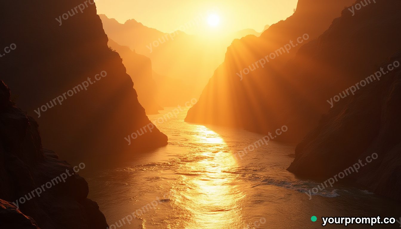 A canyon river glowing gold under a low sun