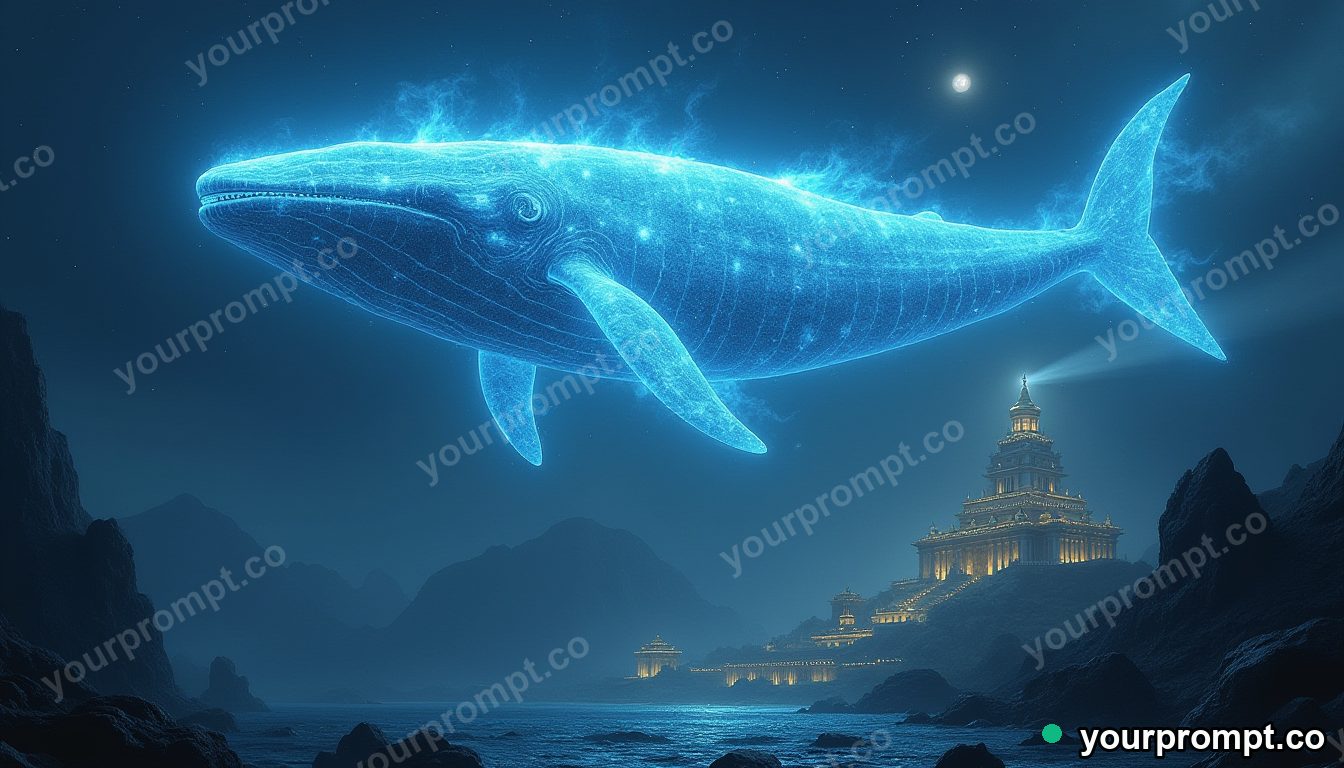 A celestial whale of light above an ancient temple in epic fantasy concept art style — AI-generated image from a text prompt