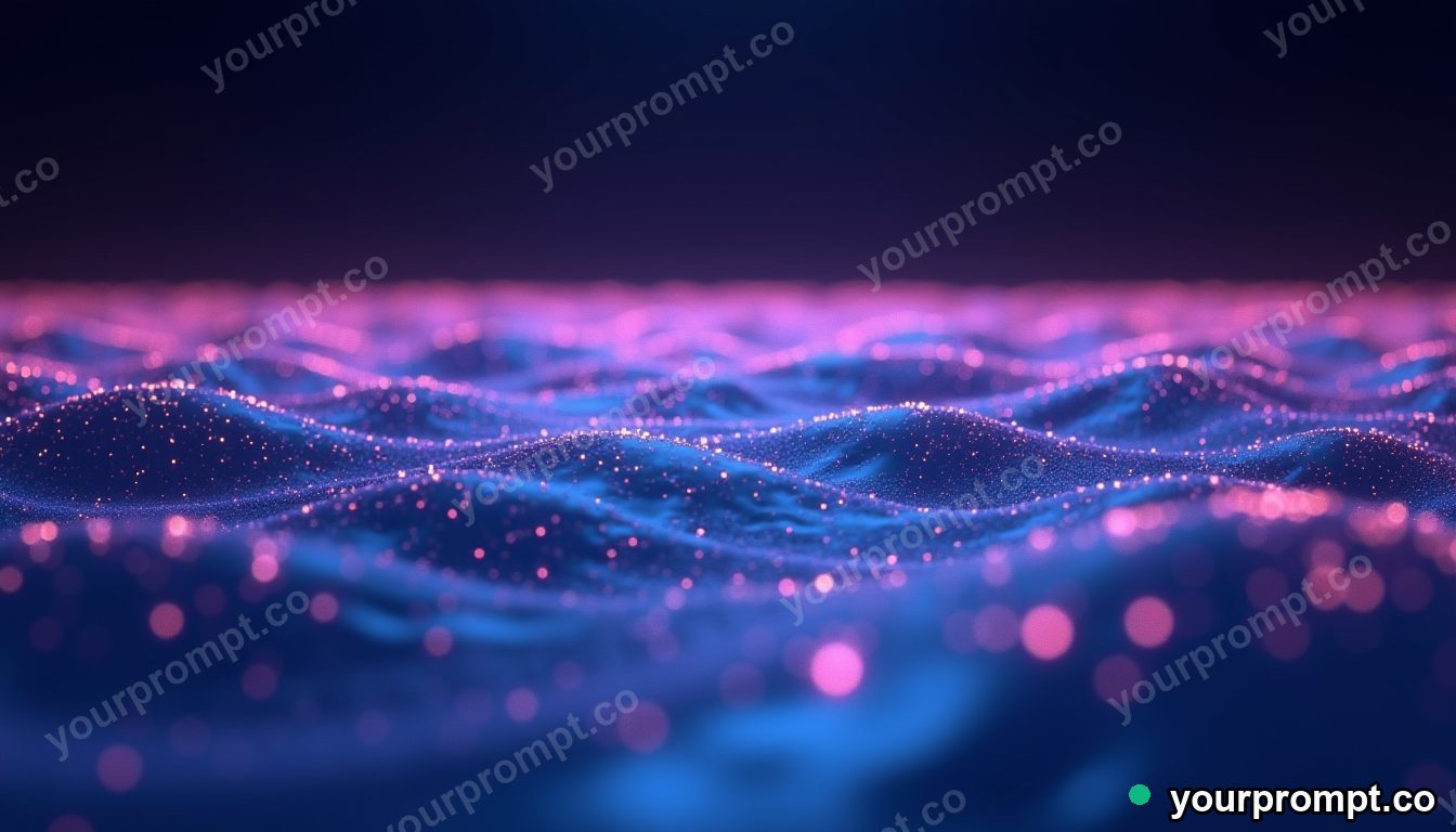 A calm sea of glowing dots forming gentle waves in hyperrealistic 3D render style — AI-generated image from a text prompt