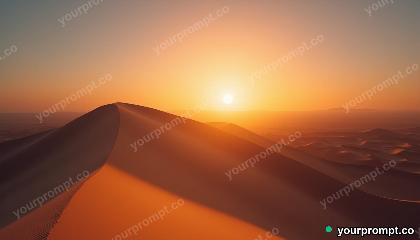 A sand dune ridge glowing under a low desert sun in ethereal long-exposure style — AI-generated image from a text prompt