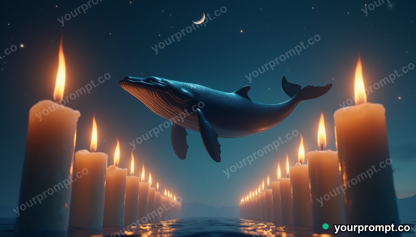 A whale gliding between skyscraper-sized candles in matte concept painting style — AI-generated image from a text prompt
