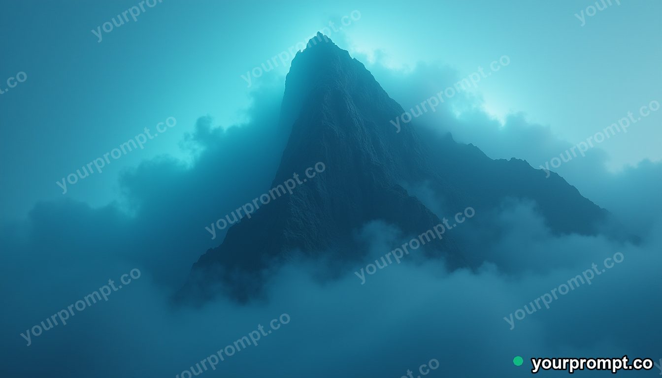 A mountain shaped like a sleeping giant wrapped in fog in epic fantasy concept art style — AI-generated image from a text prompt