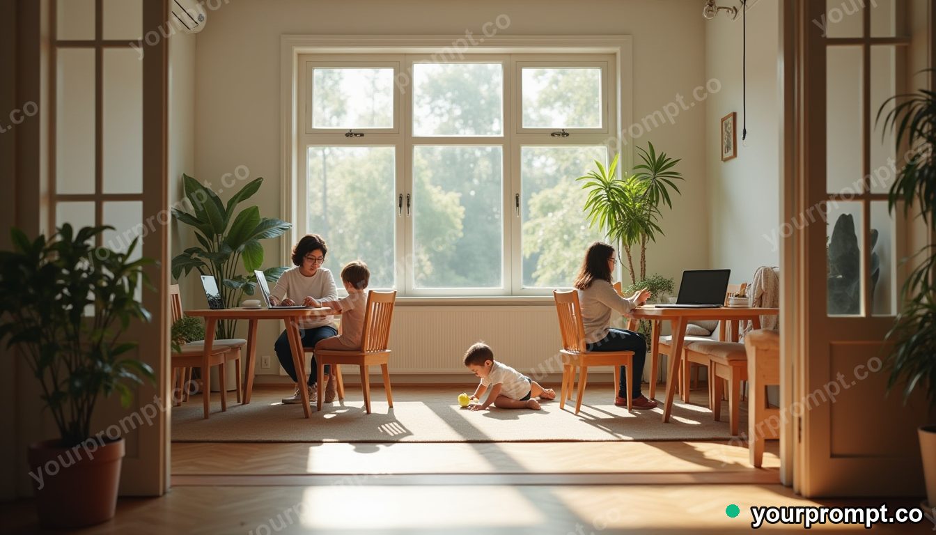 Small-town coworking daycare in cinematic style — AI-generated image from a text prompt