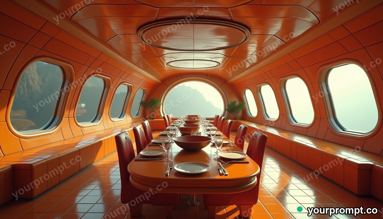 Ceramic spaceship dinner party in cinematic style — AI-generated image from a text prompt