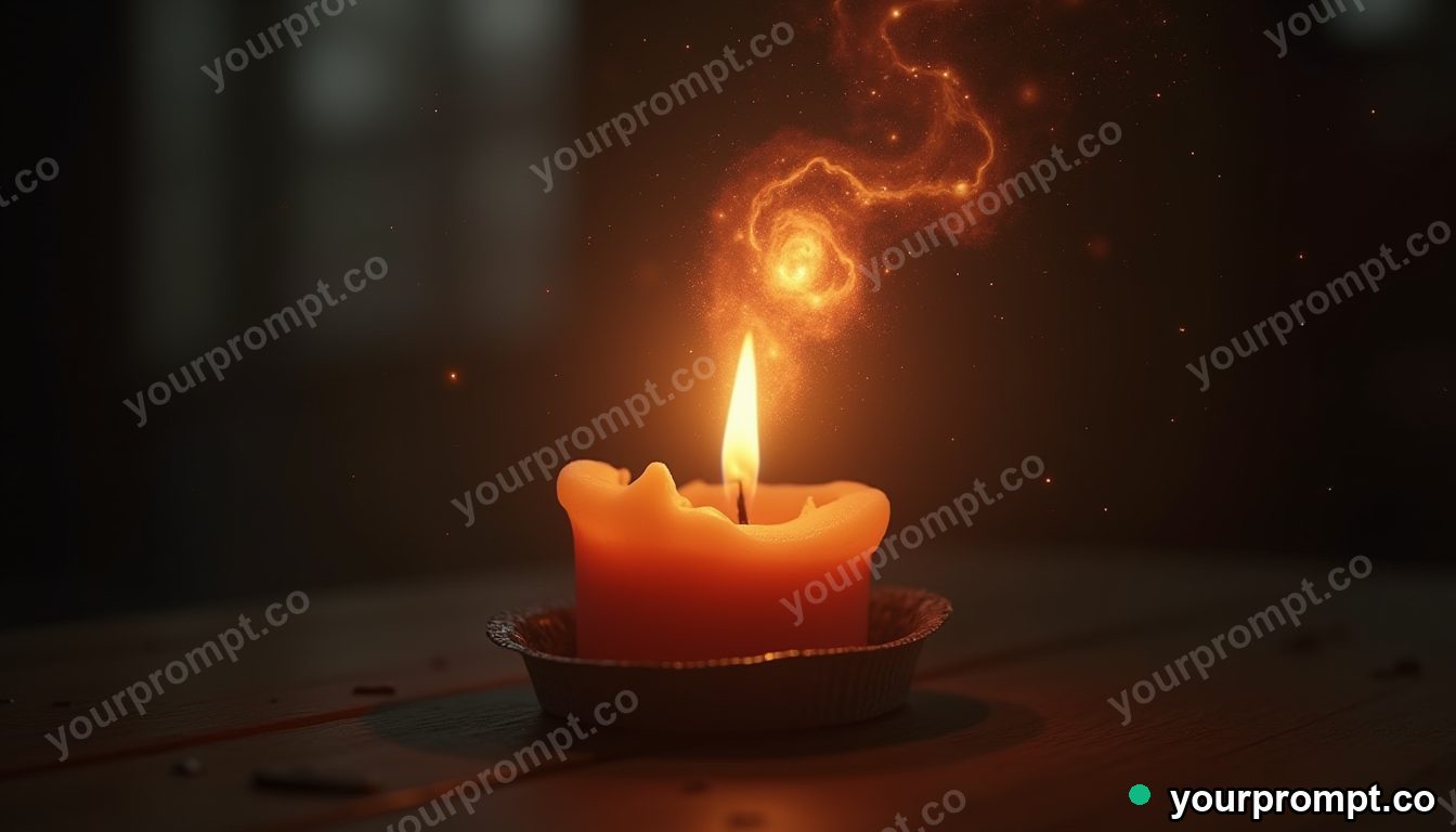 A candle whose flame is a tiny swirling galaxy in photorealistic style — AI-generated image from a text prompt
